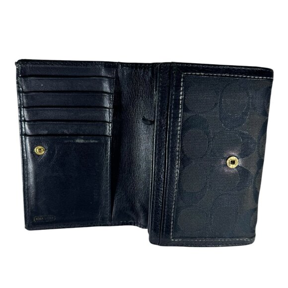 COPY - Coach Black Canvas Leather Trim Small Credit Card/Coin Bifold Wallet - Picture 2 of 12